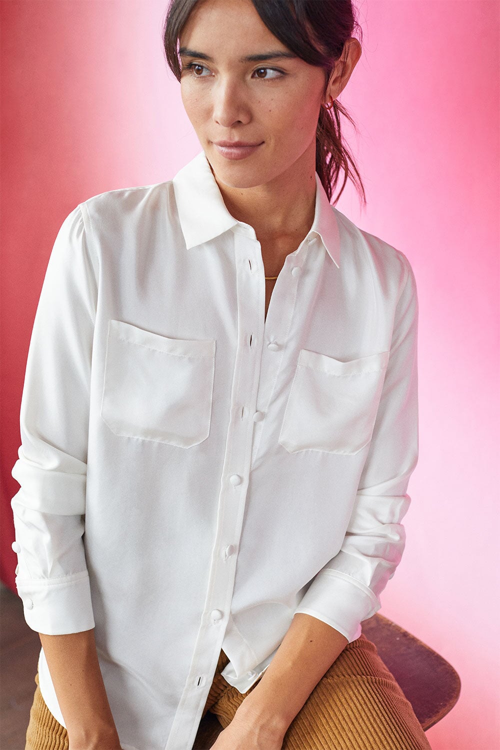 Chemisier en soie uni Blanc Innocent Femme – SOI PARIS