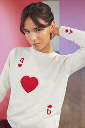 Dame de Cœur White Wool Sweater