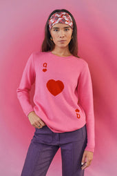 Pull Dame de Cœur Rose en Laine
