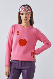 Pull Dame de Cœur Rose en Laine