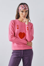 Pull Dame de Cœur Rose en Laine