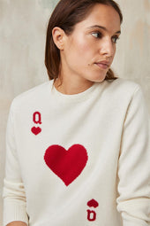 Pull Dame de Cœur Blanc en Laine