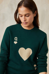 Pull Dame de Cœur Vert en Laine