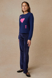 Pull Dame de Cœur Bleu en Laine