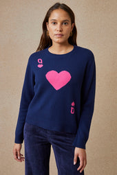 Pull Dame de Cœur Bleu en Laine