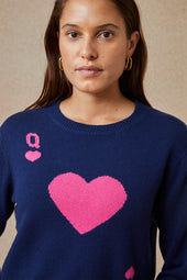 Pull Dame de Cœur Bleu en Laine