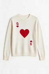 Pull Dame de Cœur Blanc en Laine