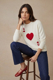 Pull Dame de Cœur Blanc en Laine
