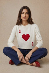 Pull Dame de Cœur Blanc en Laine