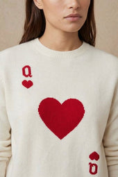 Pull Dame de Cœur Blanc en Laine