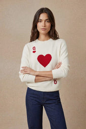 Pull Dame de Cœur Blanc en Laine