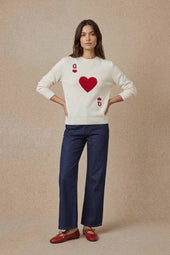 Pull Dame de Cœur Blanc en Laine