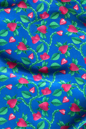 Tissu Fraises Volantes Bleu 3m