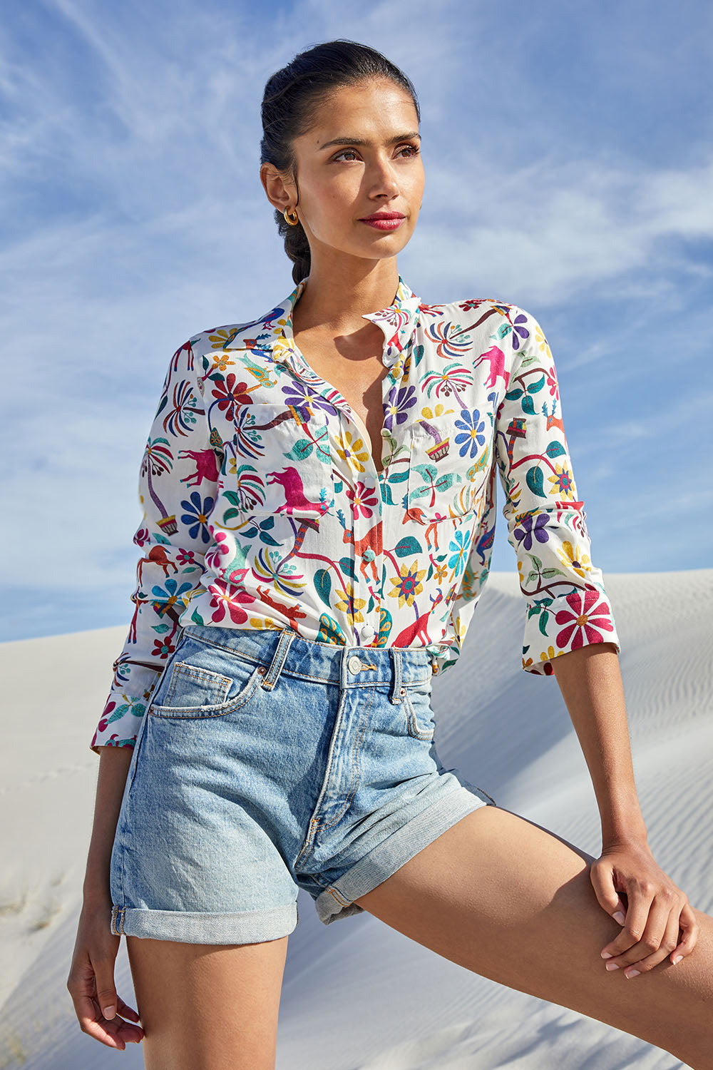 Shirt Mode Short Femme Ete 2020 Jaipur Printed Blouse Women SOI PARIS