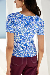 T-shirt Paresseuse en coton Oiseau de Nuit Bleu