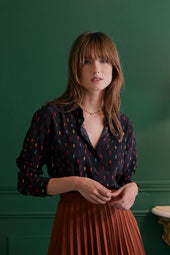 Chemisier Reine Elisabeth Noir en soie