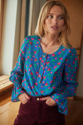 Blouse Flamboyante Fraises Volantes Bleu