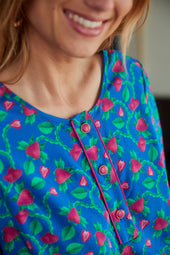 Blouse Flamboyante Fraises Volantes Bleu