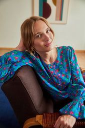 Blouse Flamboyante Fraises Volantes Bleu