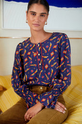 Blouse Flamboyante Rocket Lipstick Bleu