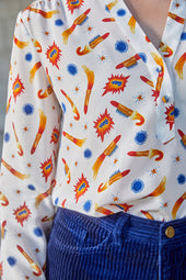 Rocket Lipstick White Silk Blouse