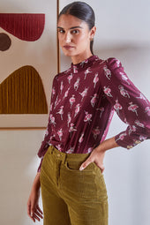 Blouse Victoire en soie Ballet de Tulipes Bordeaux