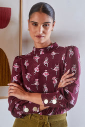 Blouse Victoire en soie Ballet de Tulipes Bordeaux