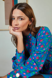 Robe Victoire Fraises Volantes Bleu