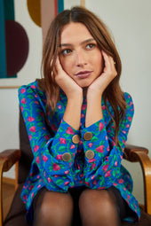 Robe Victoire Fraises Volantes Bleu