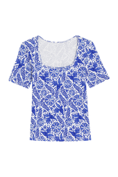 T-shirt Paresseuse en coton Oiseau de Nuit Bleu